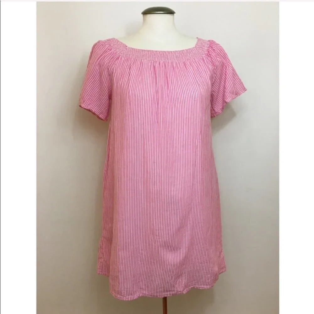 GAP - Seersucker Pink Off-Shoulder Dress